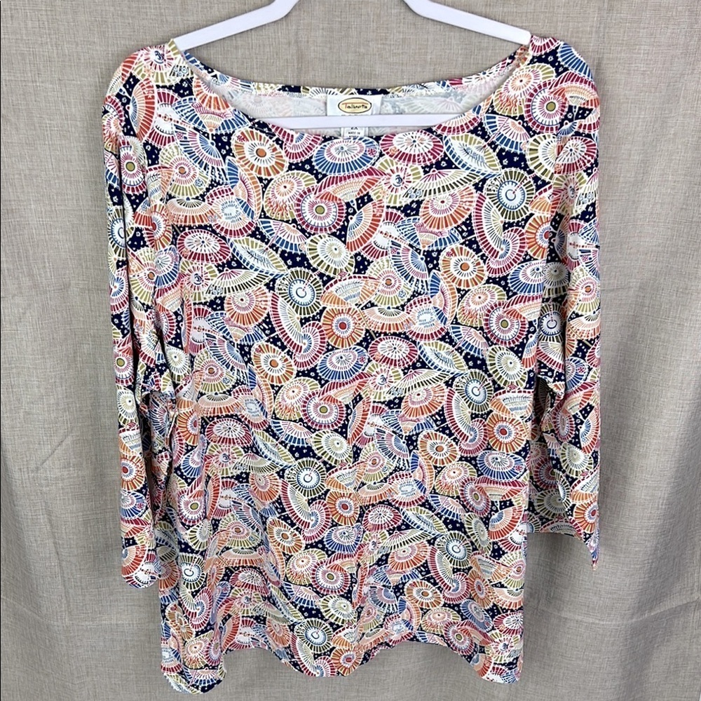 Talbots Vintage New Multi Color Scoop‎ Neck Quarter Sleeve Stretchy Top